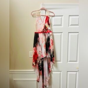 Red and Black Asymmetrical V-Neck Sundress by Bebe